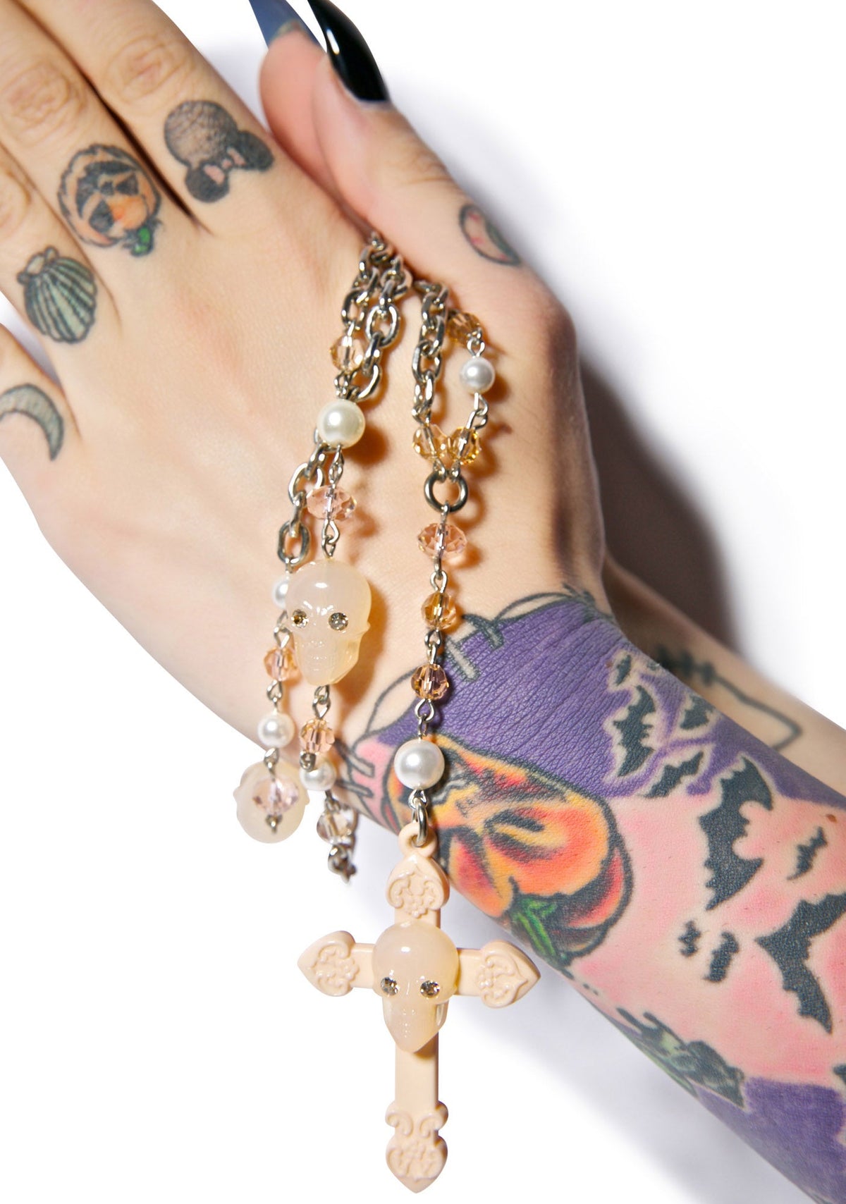 Don't Cross Me Rosary Necklace - Light Brown