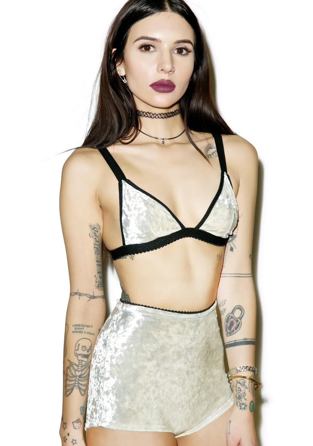 Velvet Triangle Bralette Bikini Top - Light Blue