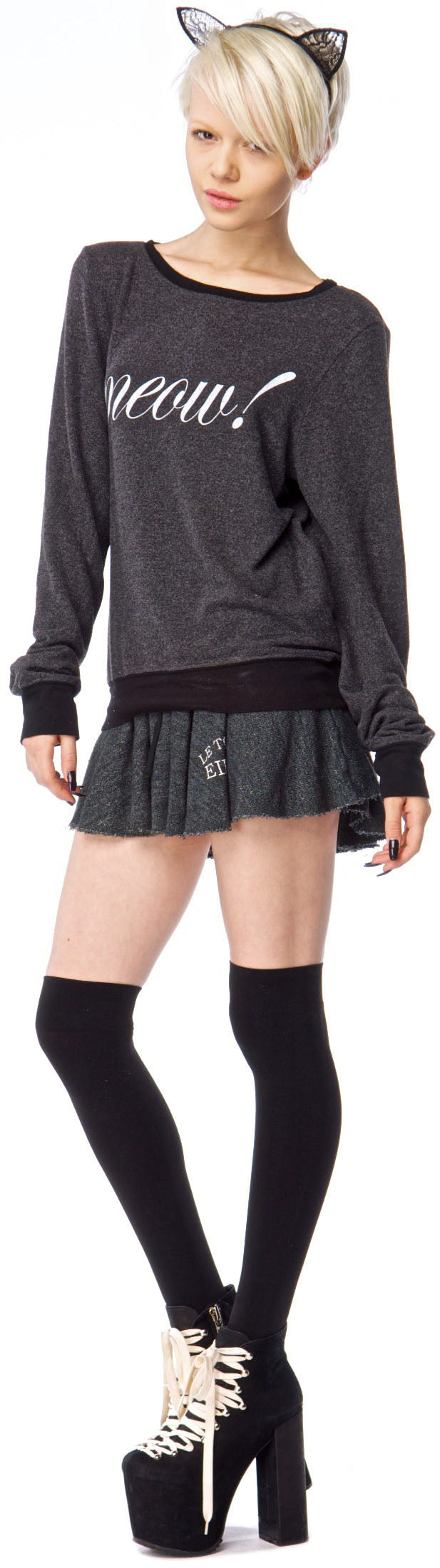 Meow! Baggy Beach Jumper - Black