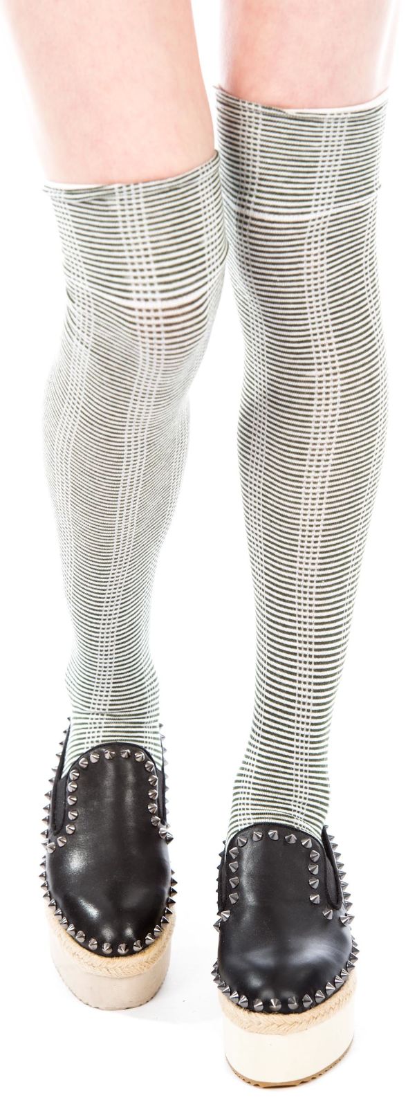 Striped Thigh High Socks - Red