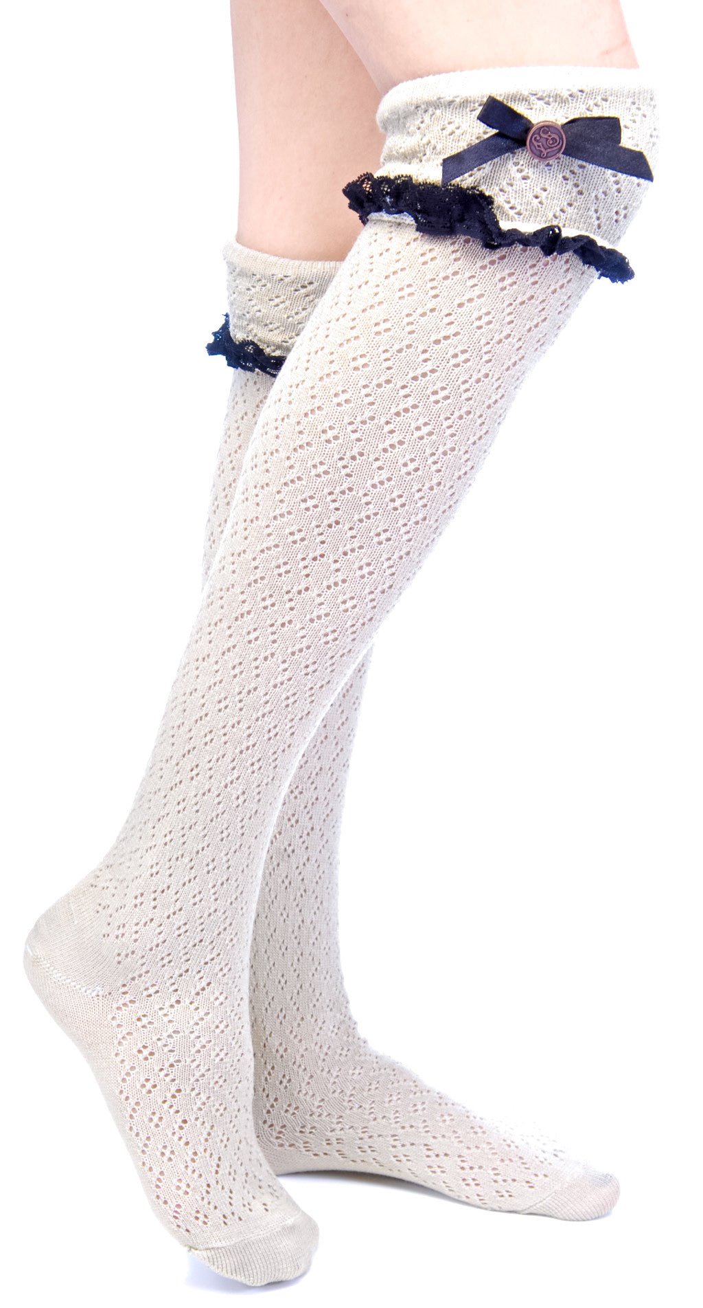Ribbon Knee High Socks - Off White