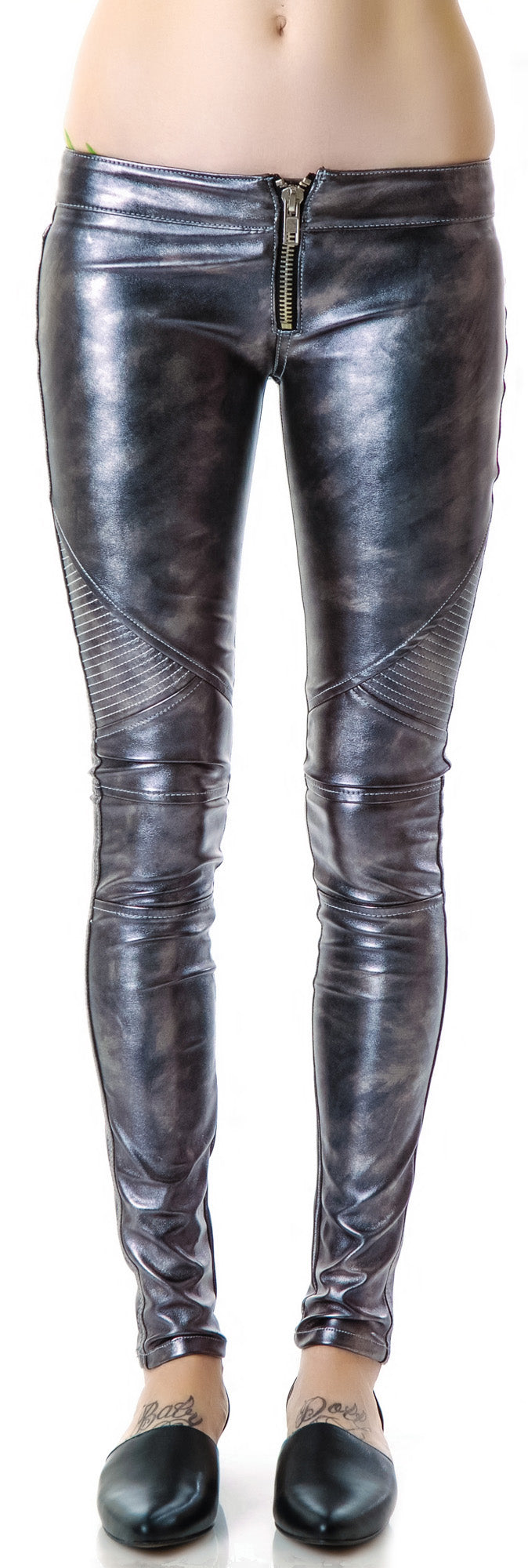 Mad Moto Leatherette Leggings - Dark Gray