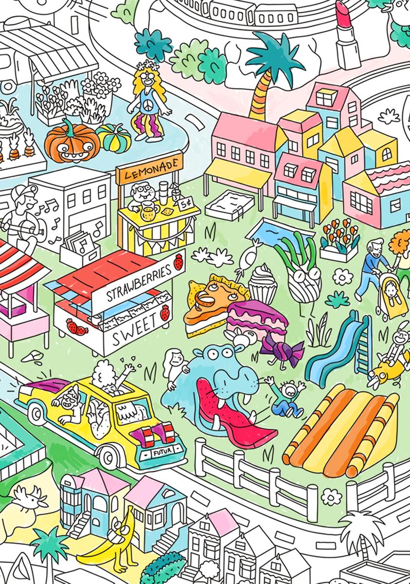 Giant Los Angeles Coloring Poster - Blue