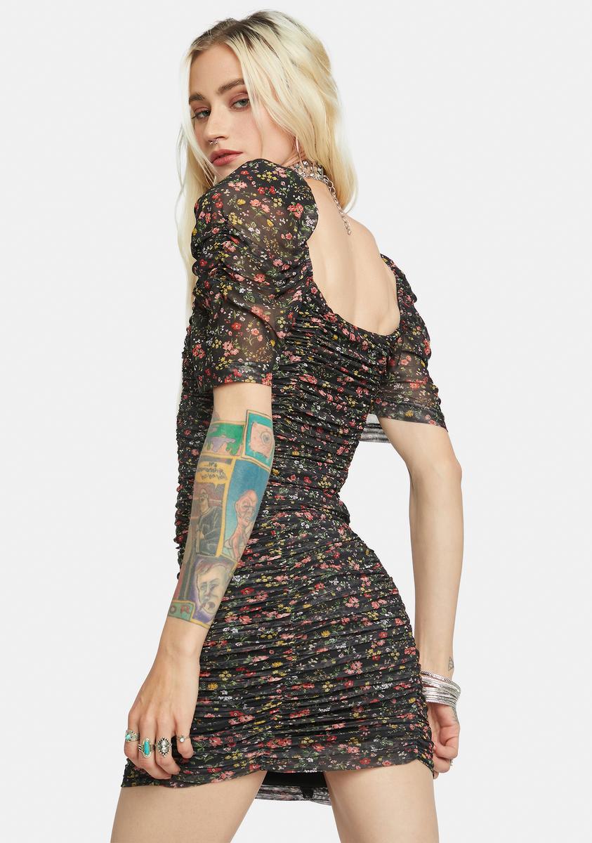 Halley Floral Mesh Dress - Dark Red