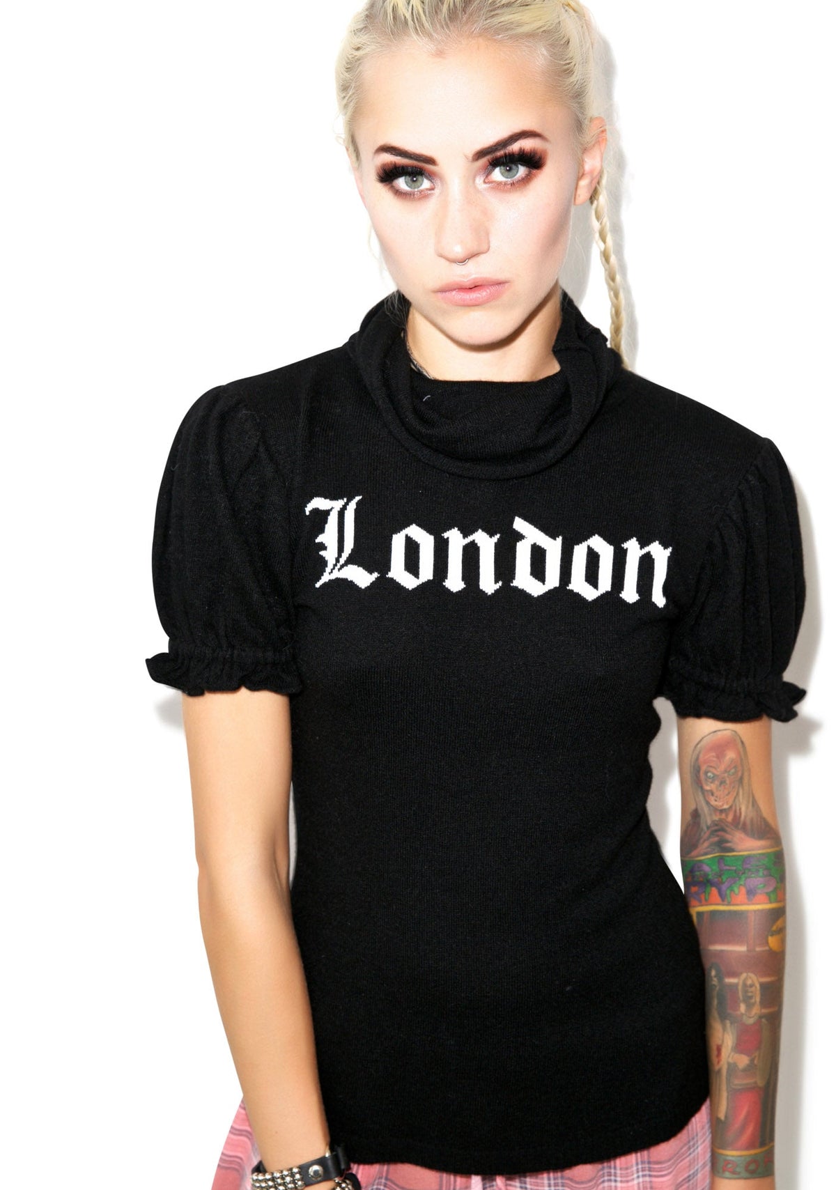 I Love London Edwardian Sleeve Turtleneck - Light Blue