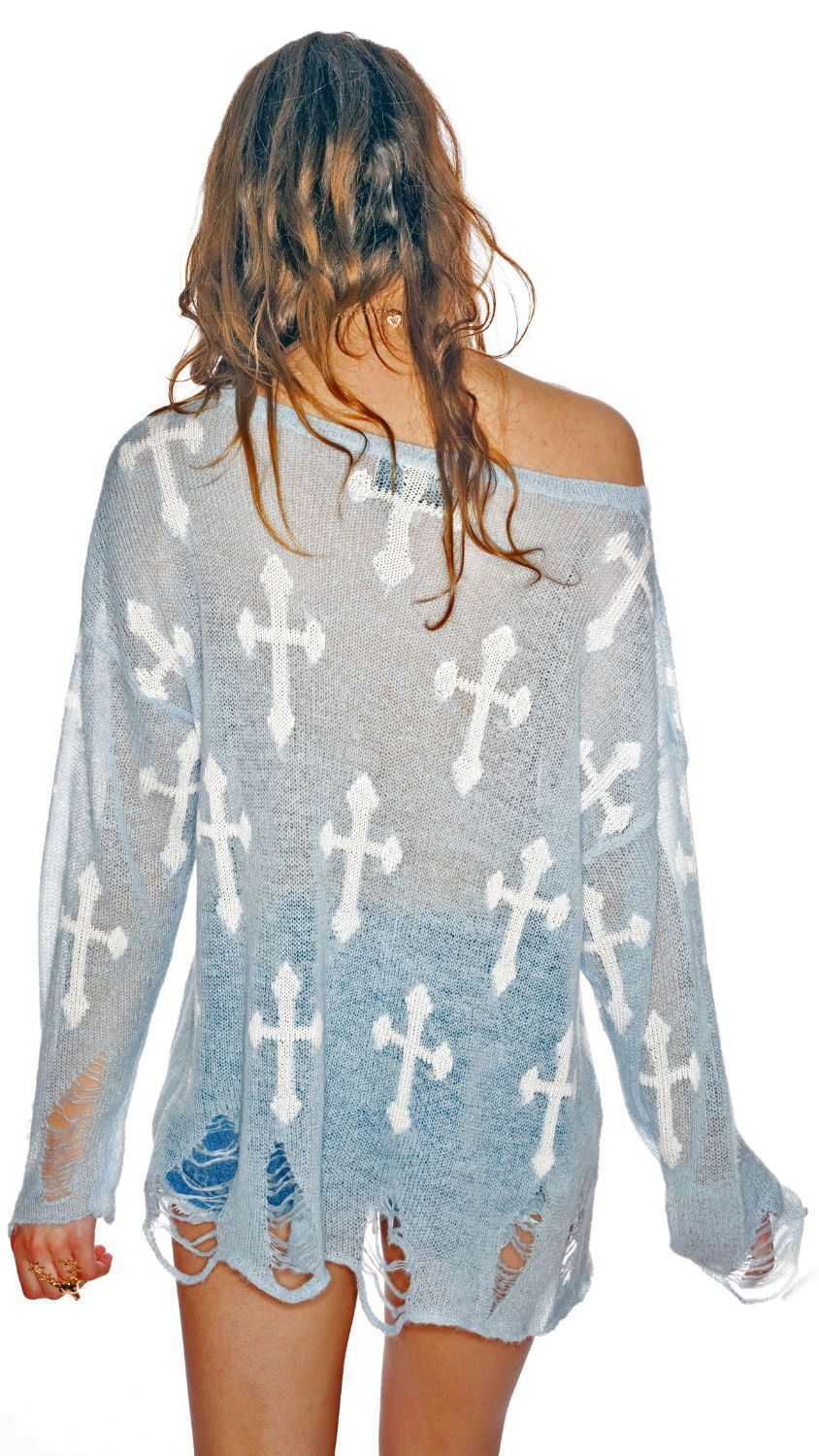 Gothic Cowgirl Lennon Sweater - Light Blue