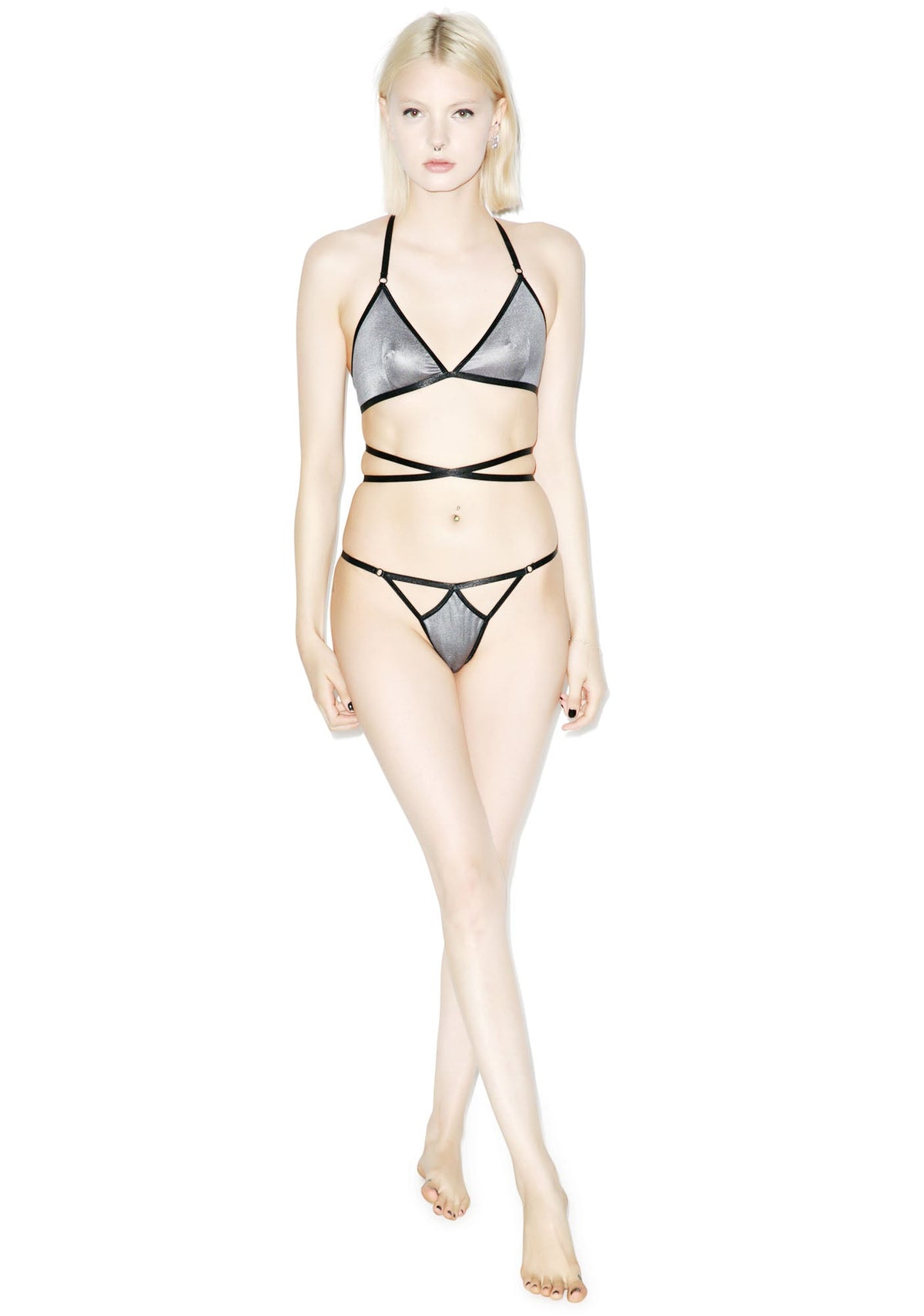Slinky Spandex Triangle Bra - Gray