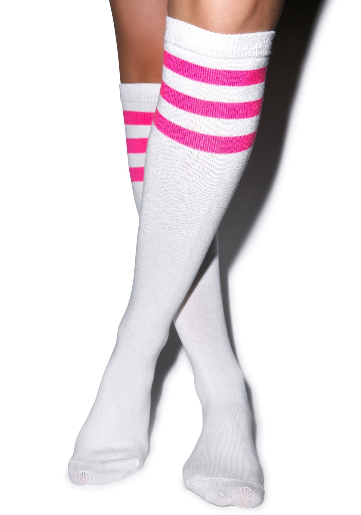 Rockin' White Stripe Socks - Dark Pink