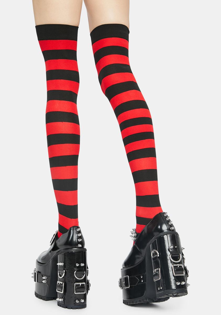 Devil Make U Pay Striped Thigh Highs