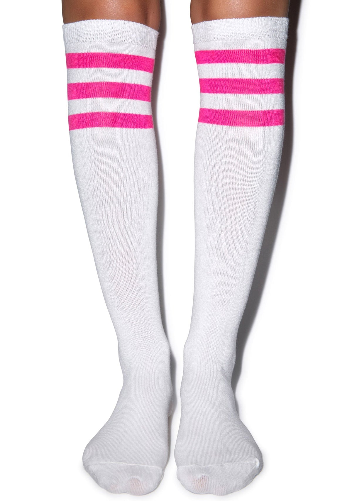 Rockin' White Stripe Socks - Dark Pink