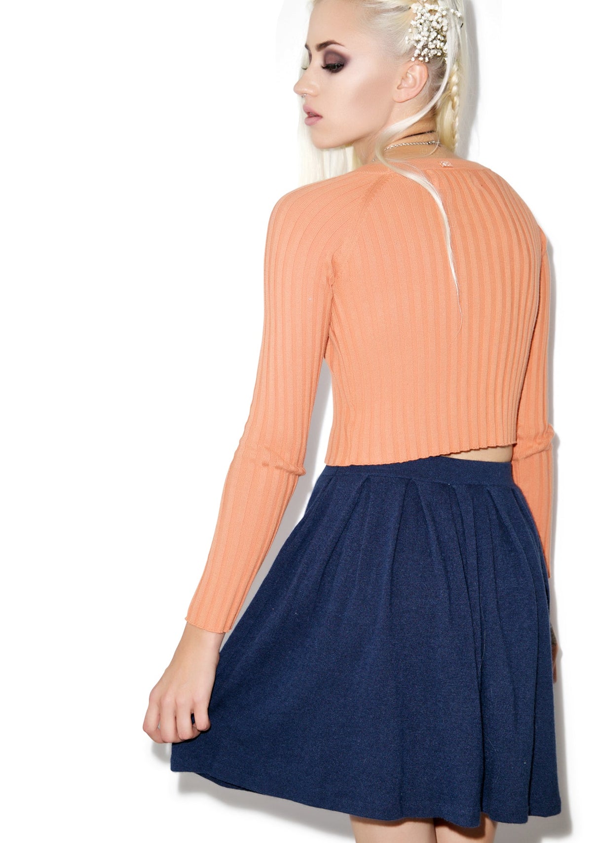 Solid Color Pleated Skirt - Light Red