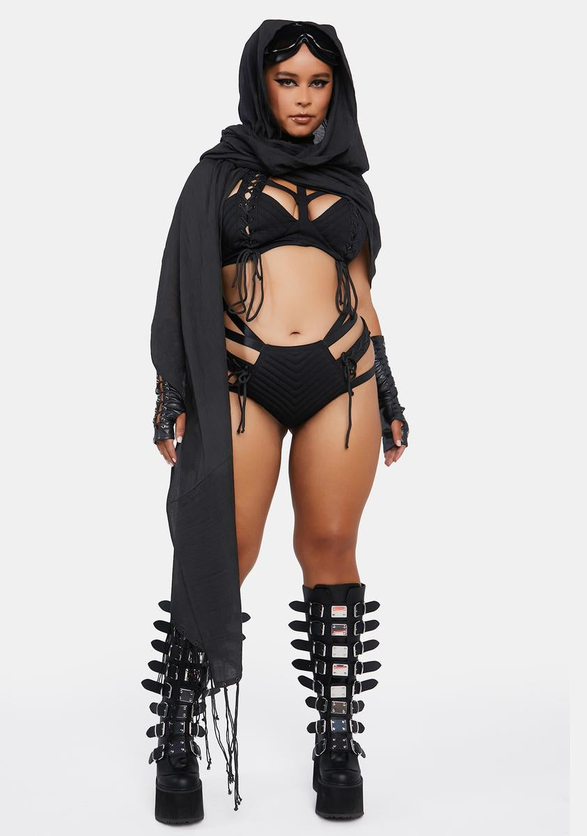 Rude Awakening Lace-Up Shorts - Black